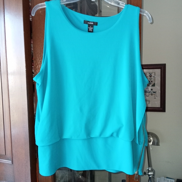 Alfani turquoise blue sleeveless side zip Blouse sz L  B1 - Picture 1 of 10